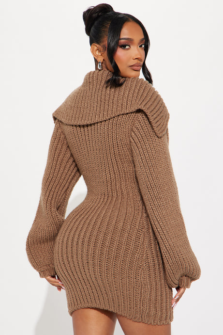 Tessa Chunky Knit Sweater Mini Dress - Mocha